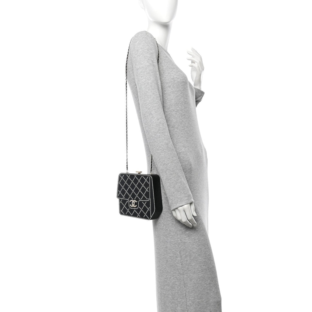 Chanel Plexiglass Crystal Quilted Minaudiere Clutch Black White
