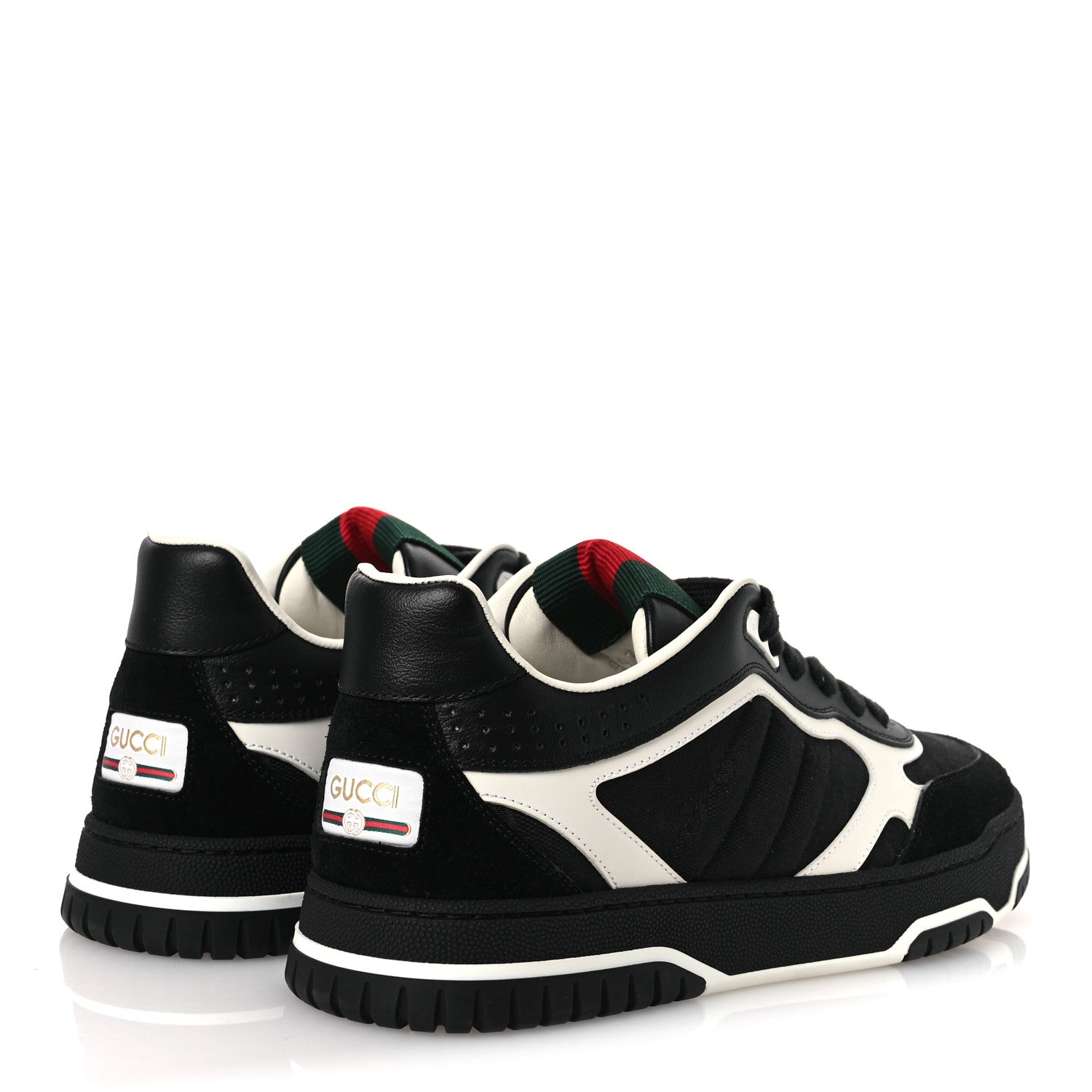 Gucci Calfskin Suede GG Monogram Re-Web Womens Sneakers 38 White Black