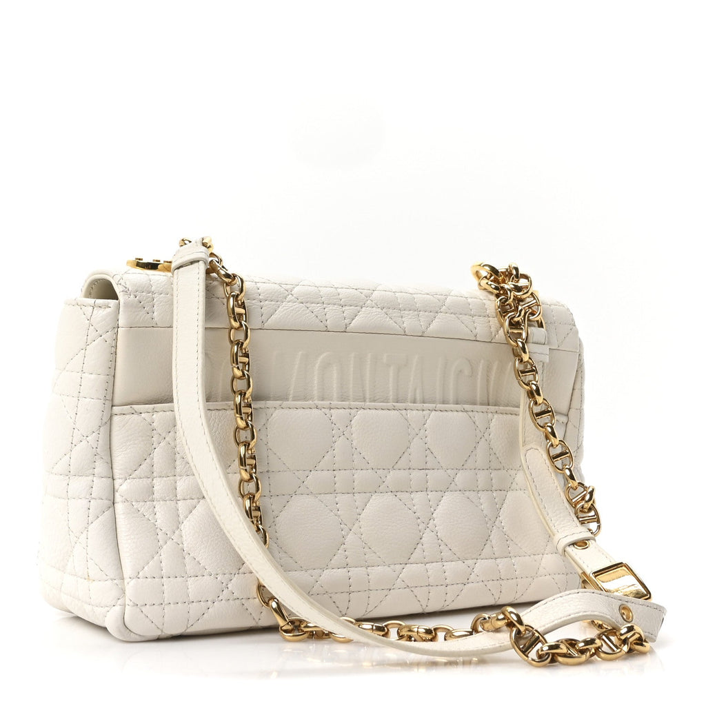 Christian Dior Supple Calfskin Cannage Medium Caro Bag Ivory