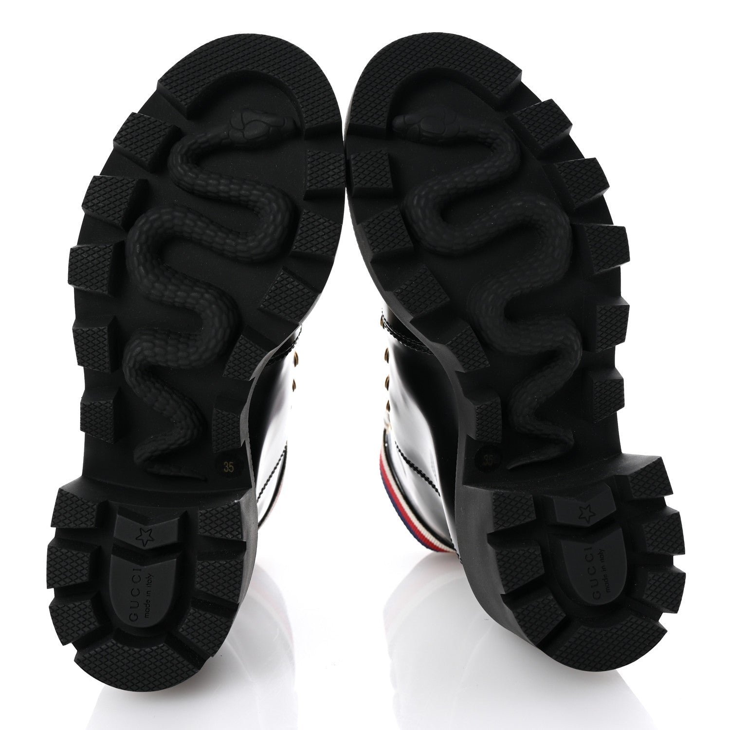 Gucci Calfskin Sylvie Web Lace Up Combat Boots 35 Black