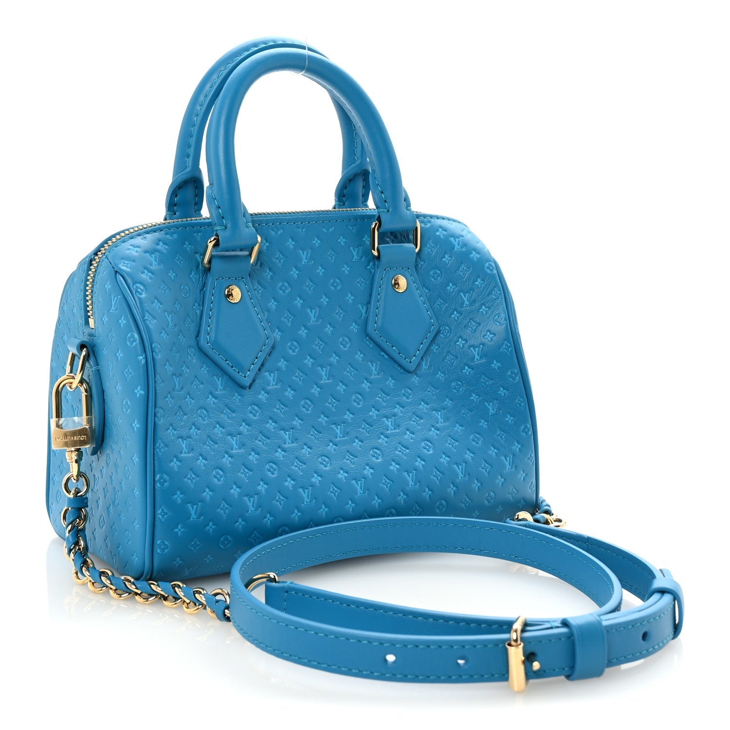 Louis Vuitton Calfskin Nanogram Embossed Speedy Bandouliere 20 Blue