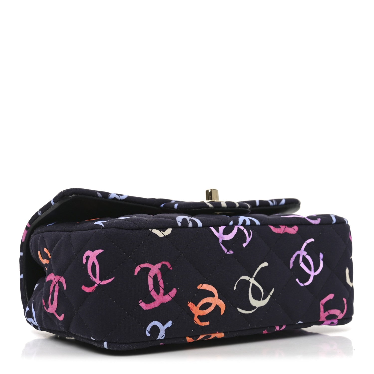Chanel Printed Fabric Quilted Mini Rectangular Flap Black Pink Blue Yellow Orange