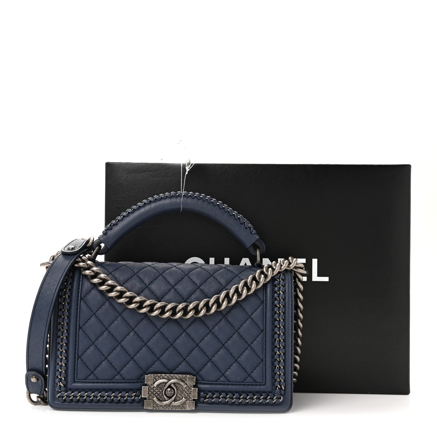 Chanel Lambskin Quilted Medium Top Handle Boy Flap Blue
