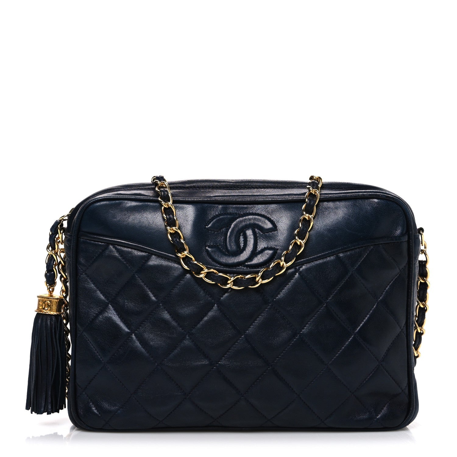 Chanel Lambskin Quilted CC Tassel Camera Case Navy