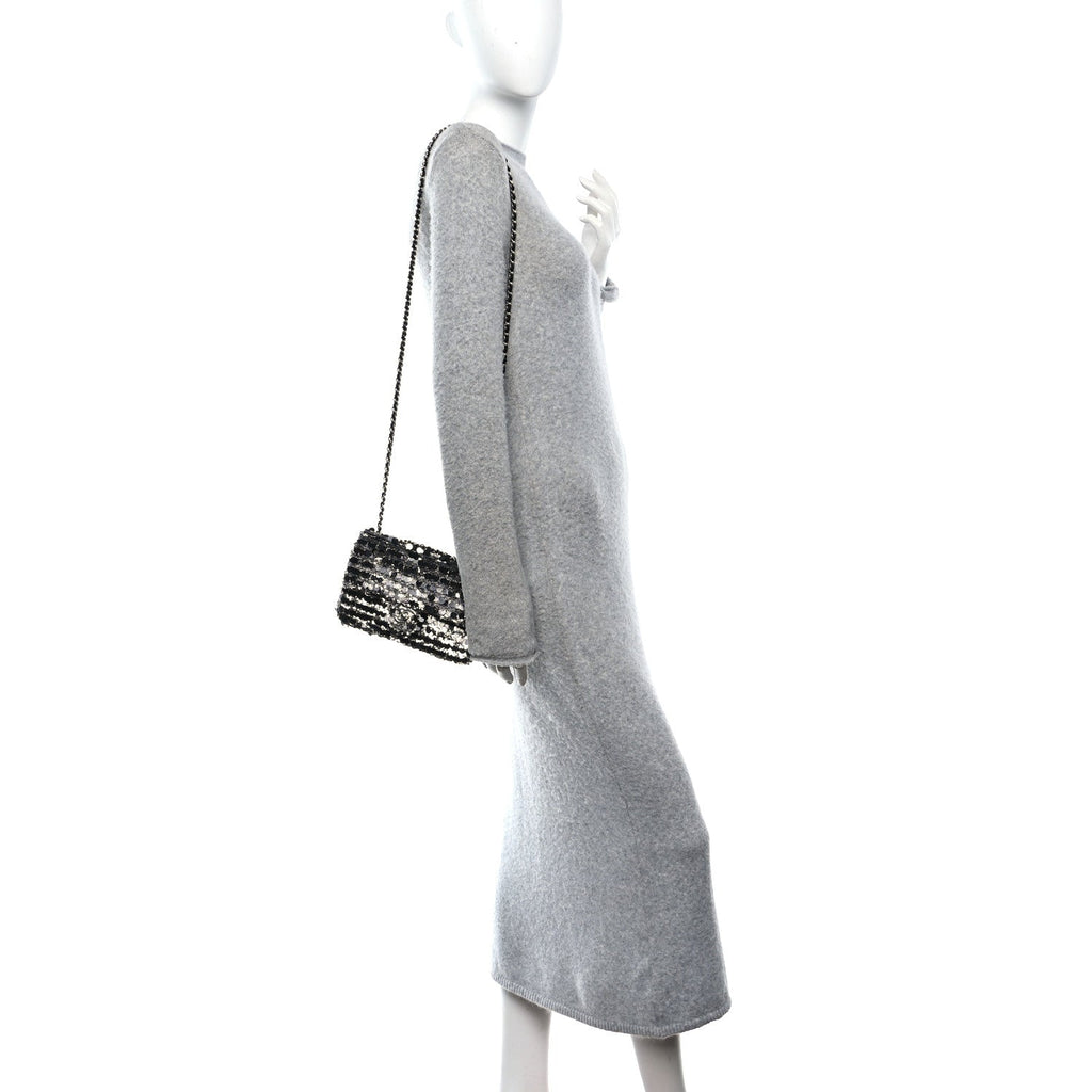Chanel Sequin Quilted Small Single Flap Silver Black