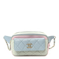 Chanel Goatskin Quilted Tri-Color In & Out Waist Bag Green Blue Pink