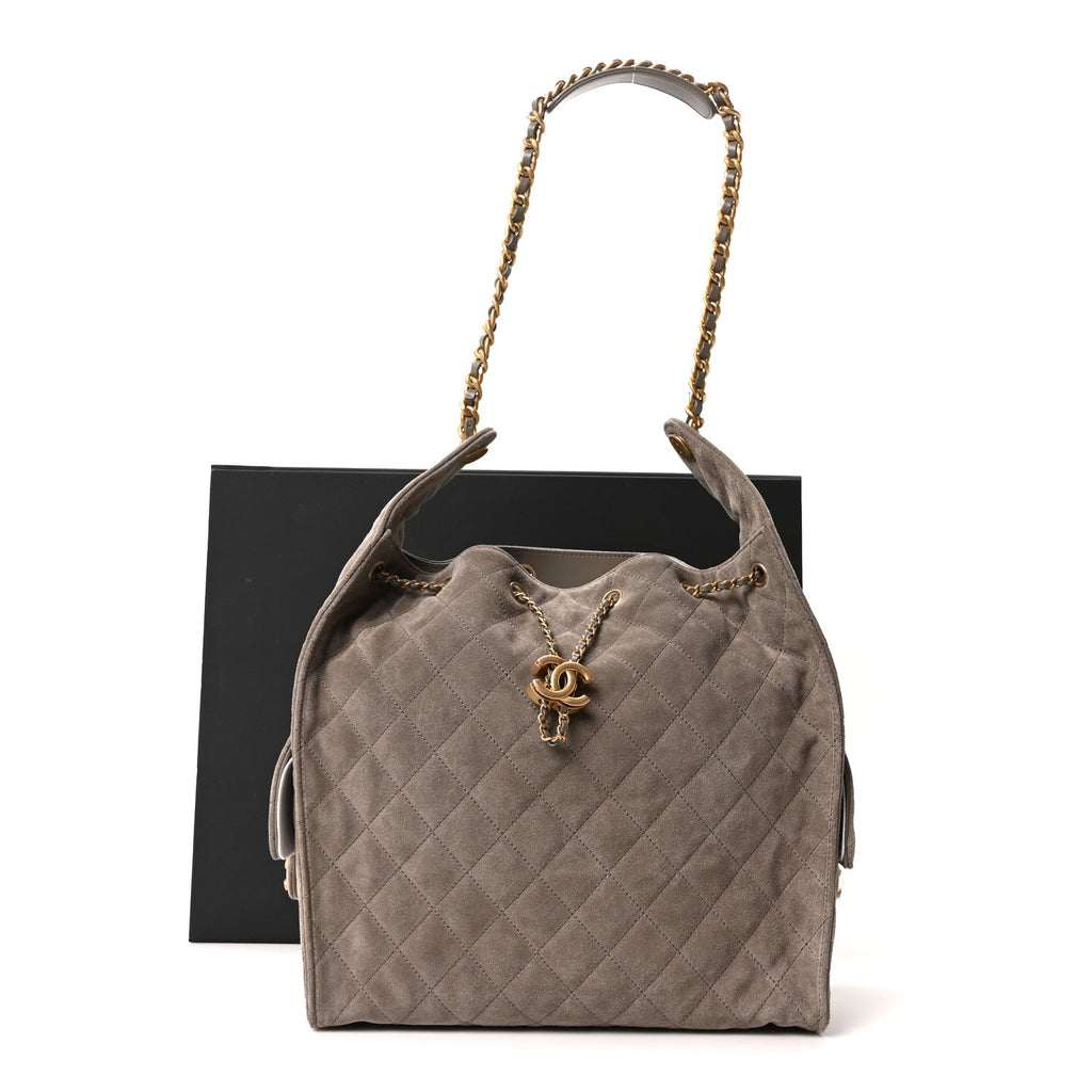 Chanel Suede Quilted Medium Chanel 25 Handbag Dark Grey