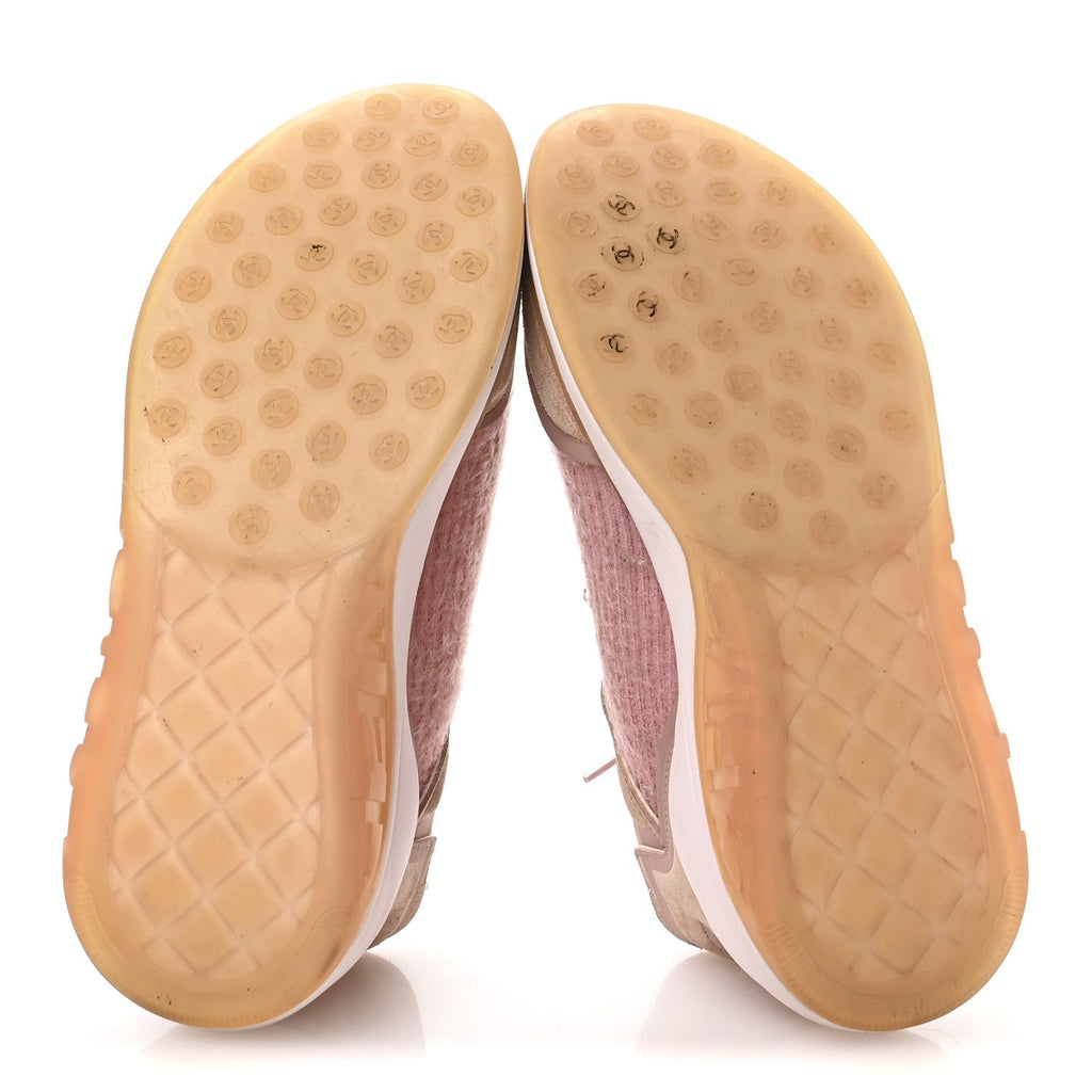 Chanel Suede Calfskin Stretch Fabric CC Sneakers 38.5 Pink