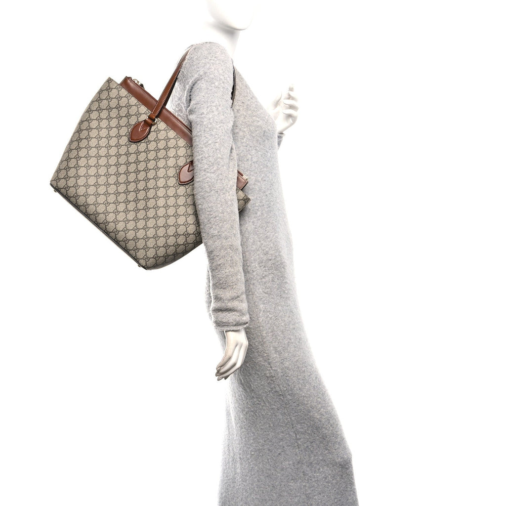Gucci GG Supreme Monogram Medium Zippered Bucket Tote Beige Tuscany