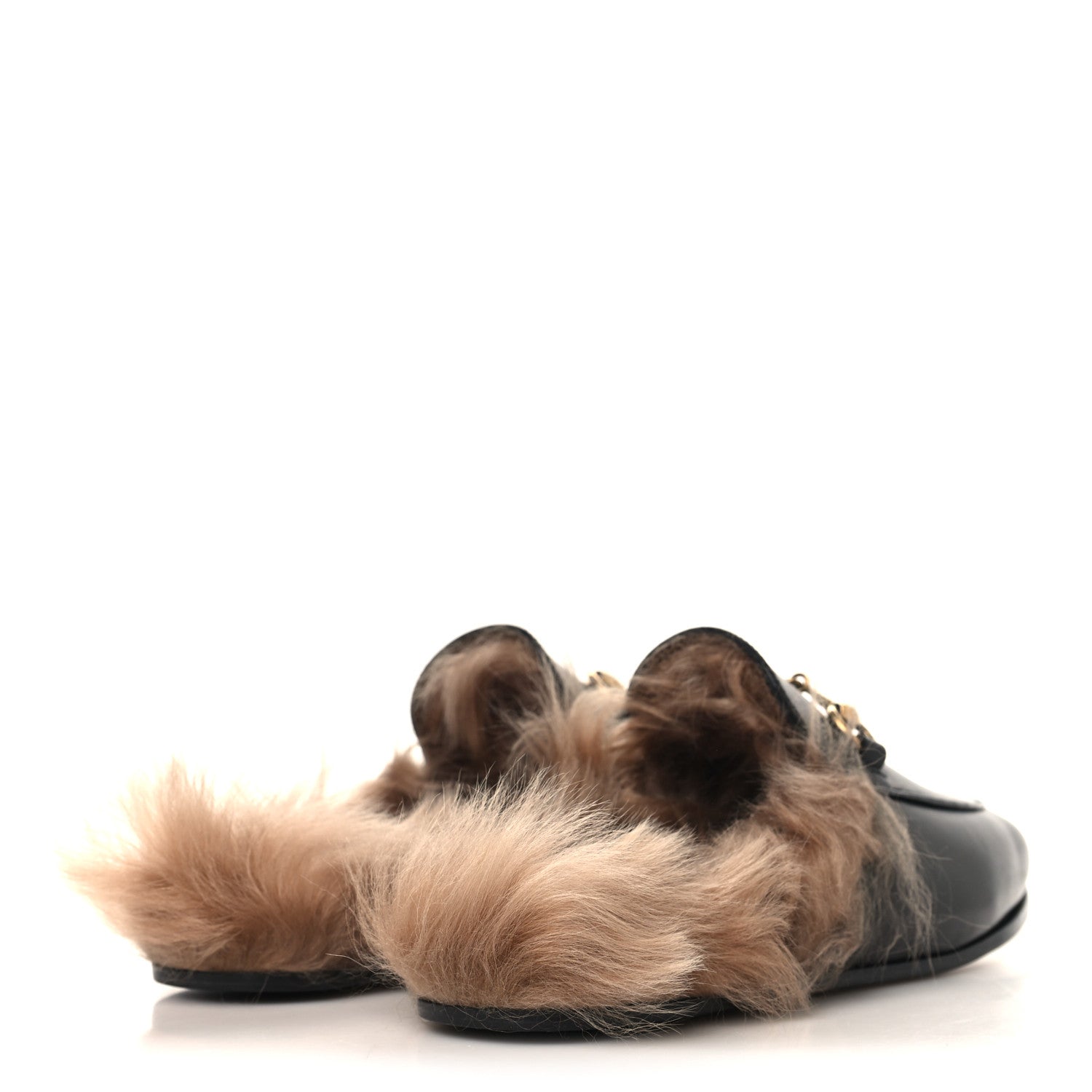 Gucci Calfskin Fur Womens Princetown Slippers 35 Black