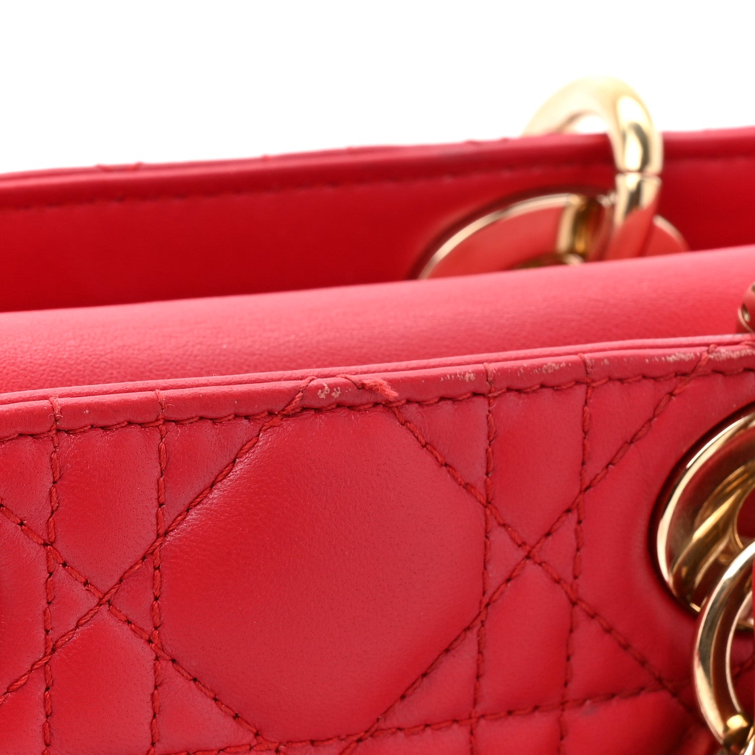 Christian Dior Lambskin Cannage Medium Lady D-Joy Red