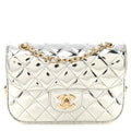 Chanel Mirror Calfskin Metallic Calfskin Quilted Hollywood Boulevard Mini Flap With Star Coin Purse Silver