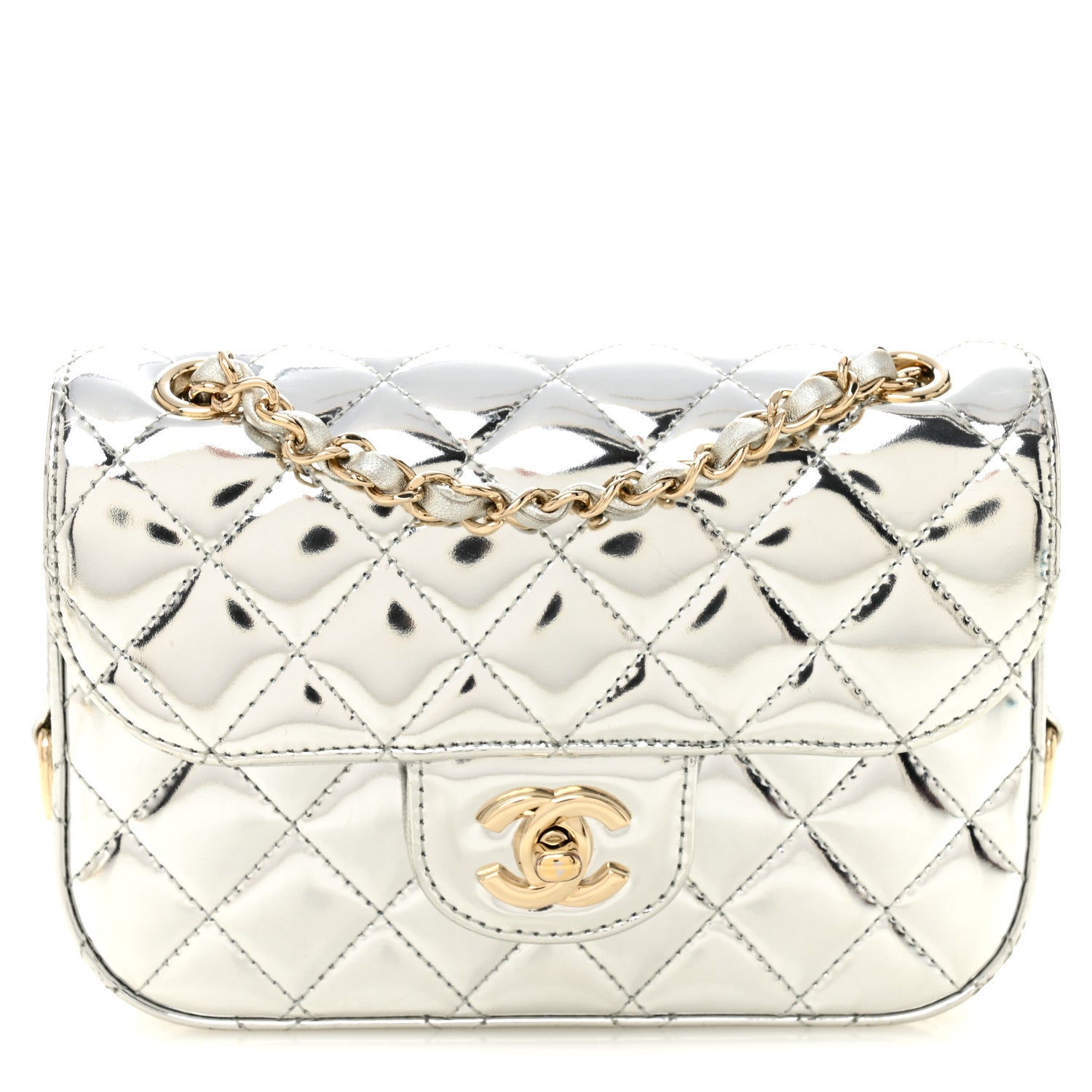 Chanel Mirror Calfskin Metallic Calfskin Quilted Hollywood Boulevard Mini Flap With Star Coin Purse Silver