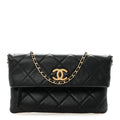 Chanel Calfskin Quilted Fold Over Clutch Black