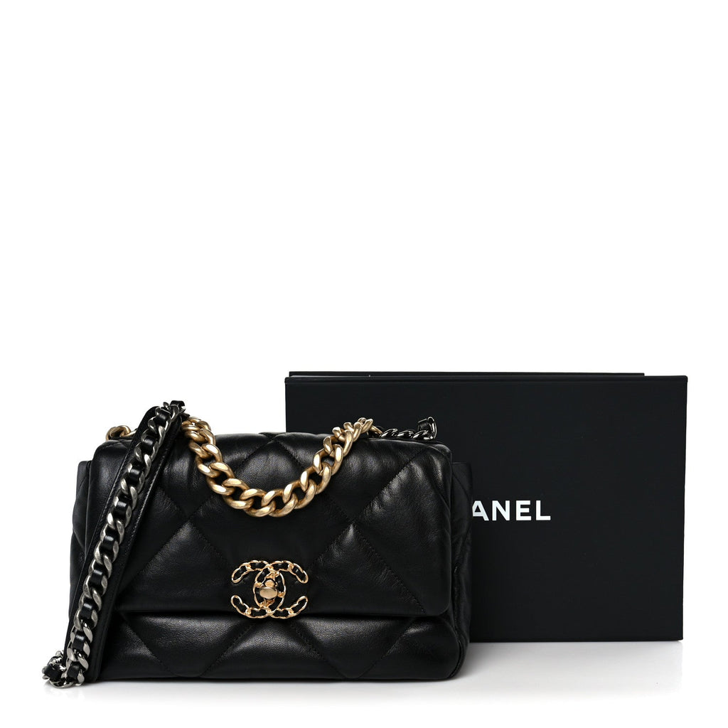 Chanel Shiny Goatskin Quilted Medium Chanel 19 Flap Black