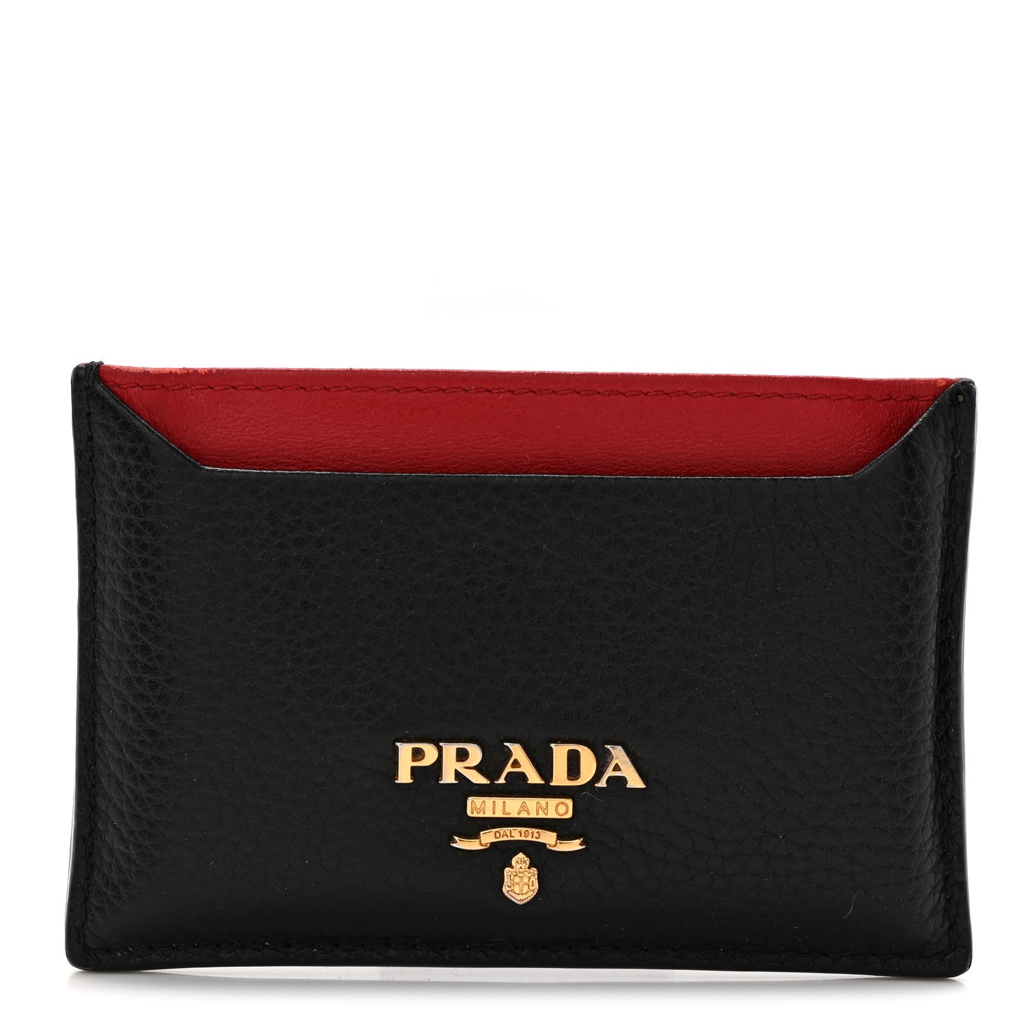 Prada Vitello Grain Metal Card Holder Black Fuoco