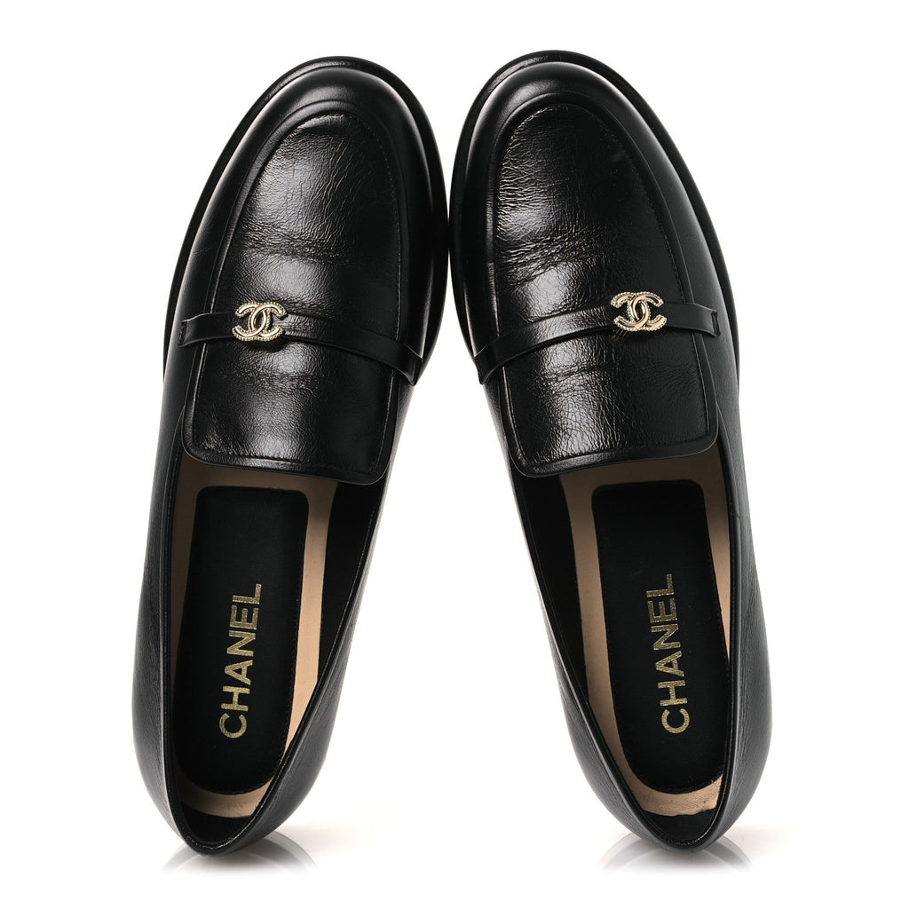 Chanel Shiny Calfskin CC Moccasins 41 Black