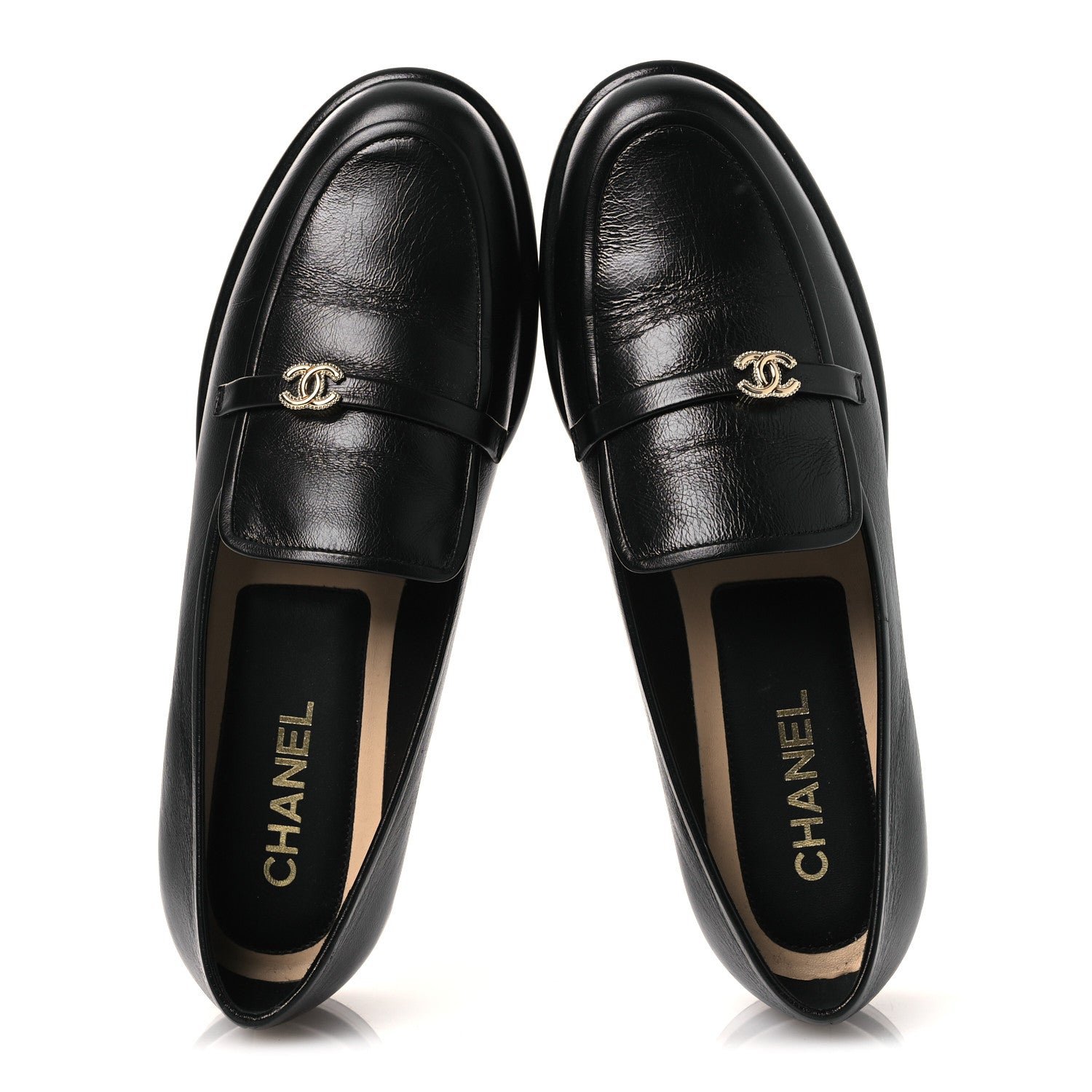 Chanel Shiny Calfskin CC Moccasins 41 Black