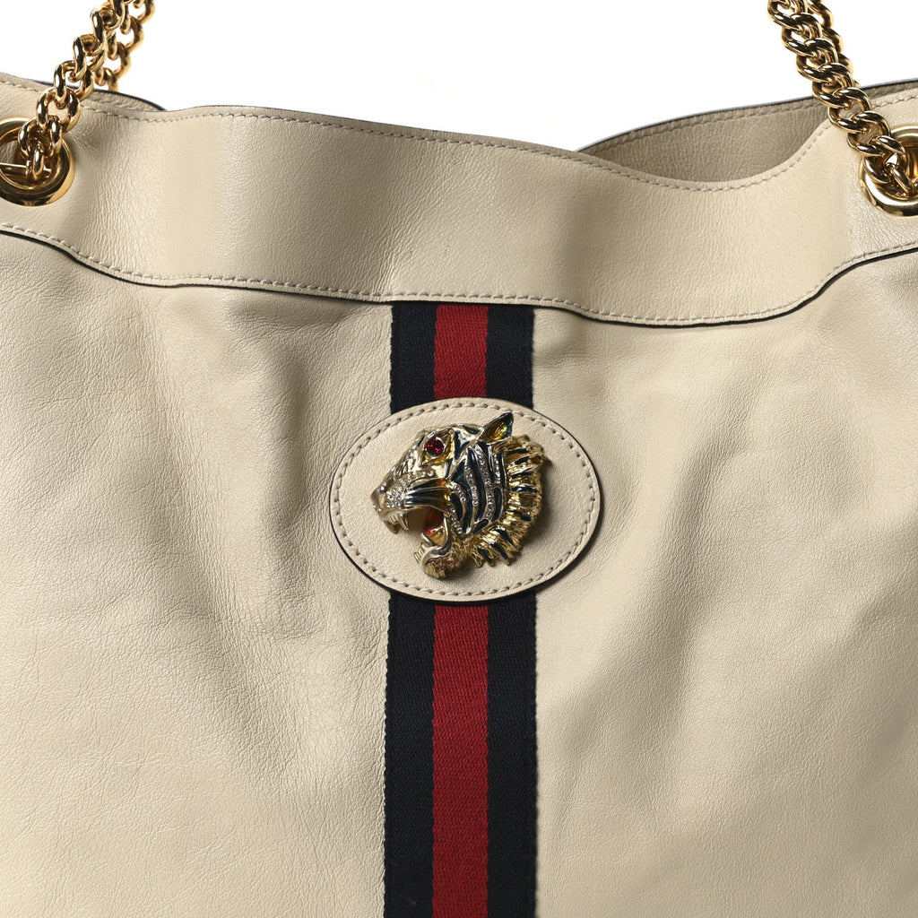 Gucci Calfskin Large Rajah Chain Tote White