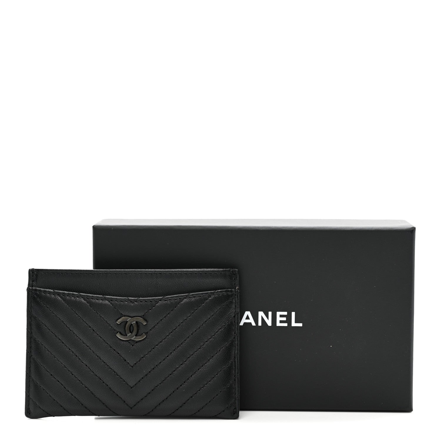 Lambskin Chevron Quilted Card Holder So Black