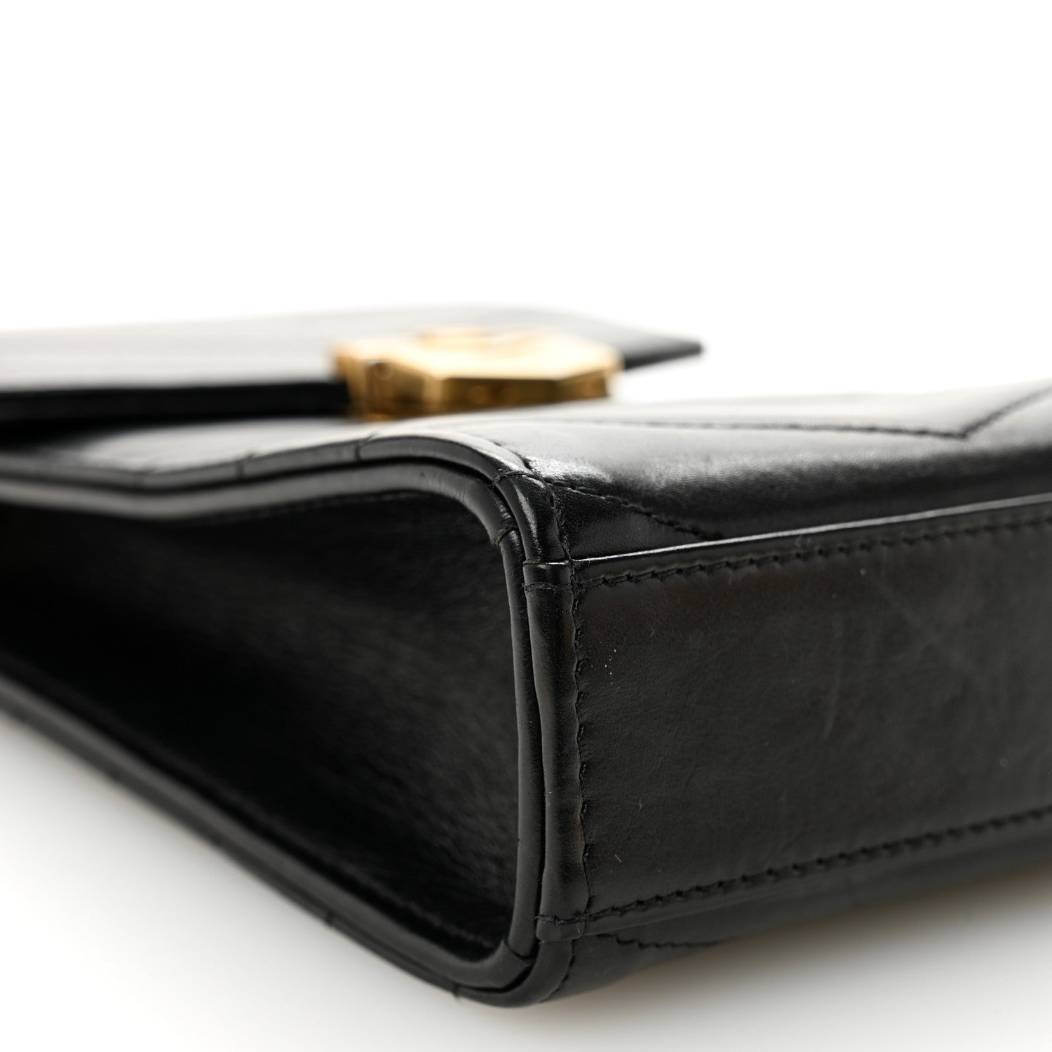 Calfskin Chevron Quilted Medal Mini Clutch With Chain  Black