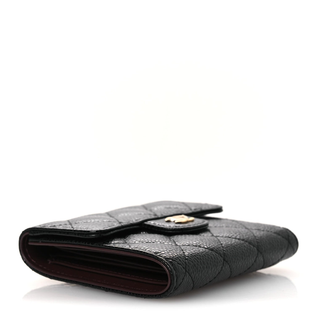 Caviar Quilted Compact Flap Wallet Black