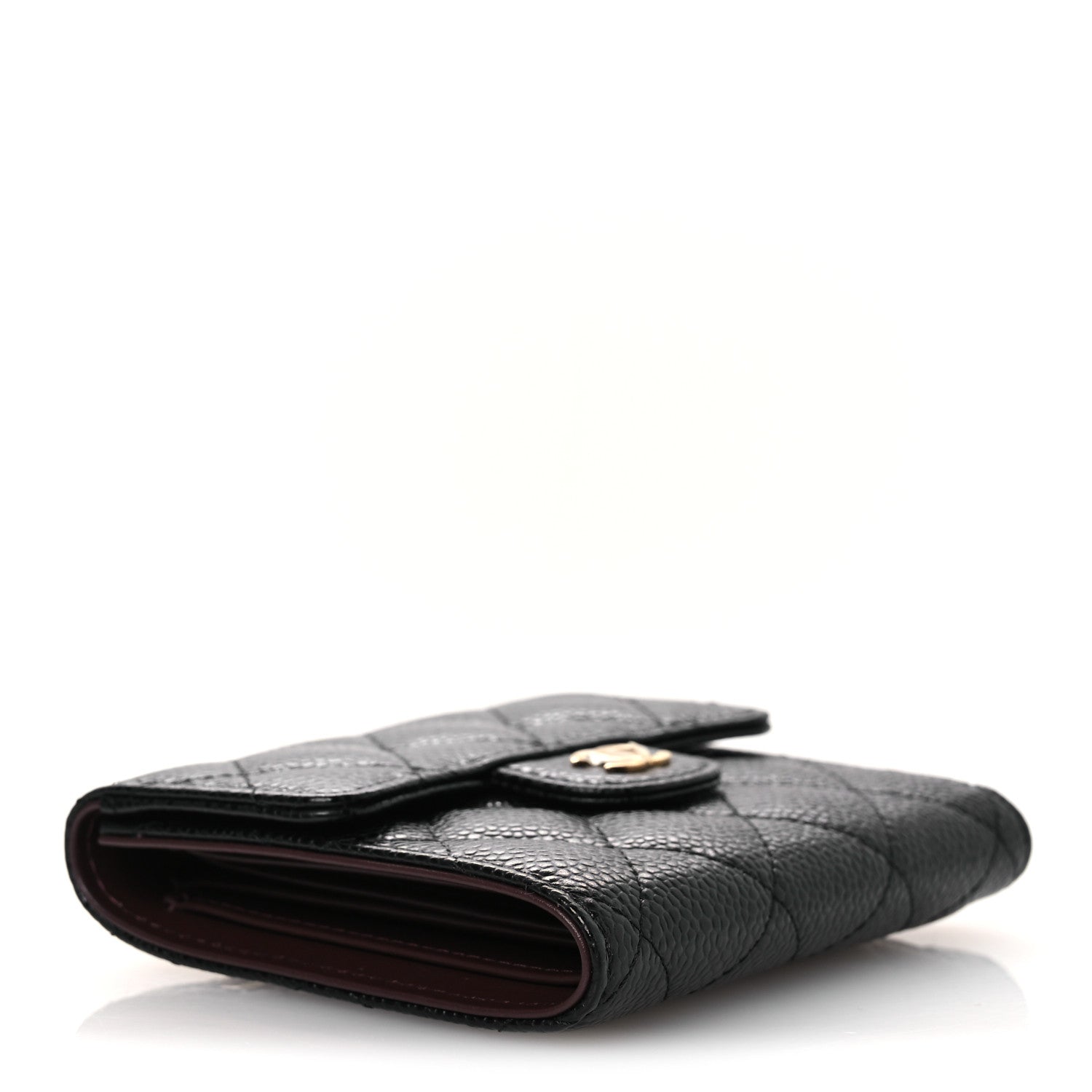 Caviar Quilted Compact Flap Wallet Black