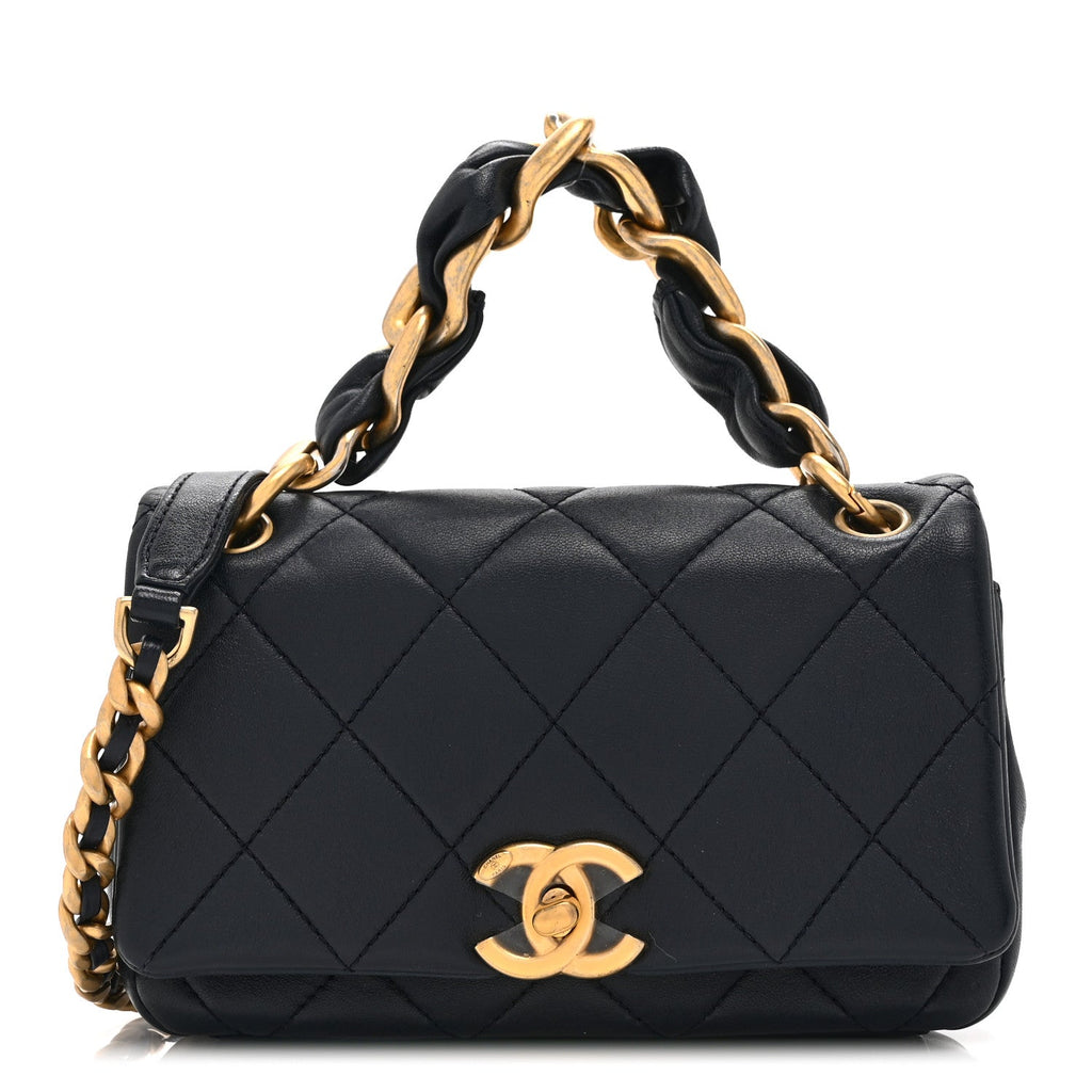 Chanel Shiny Lambskin Small Chain Is More Flap Navy Blue