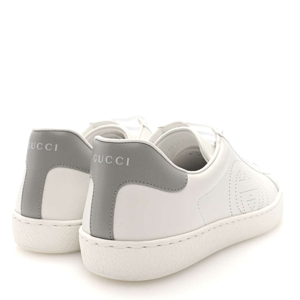 Gucci Calfskin Interlocking G Perforated Mens Ace Sneakers 8 White Grey Sky