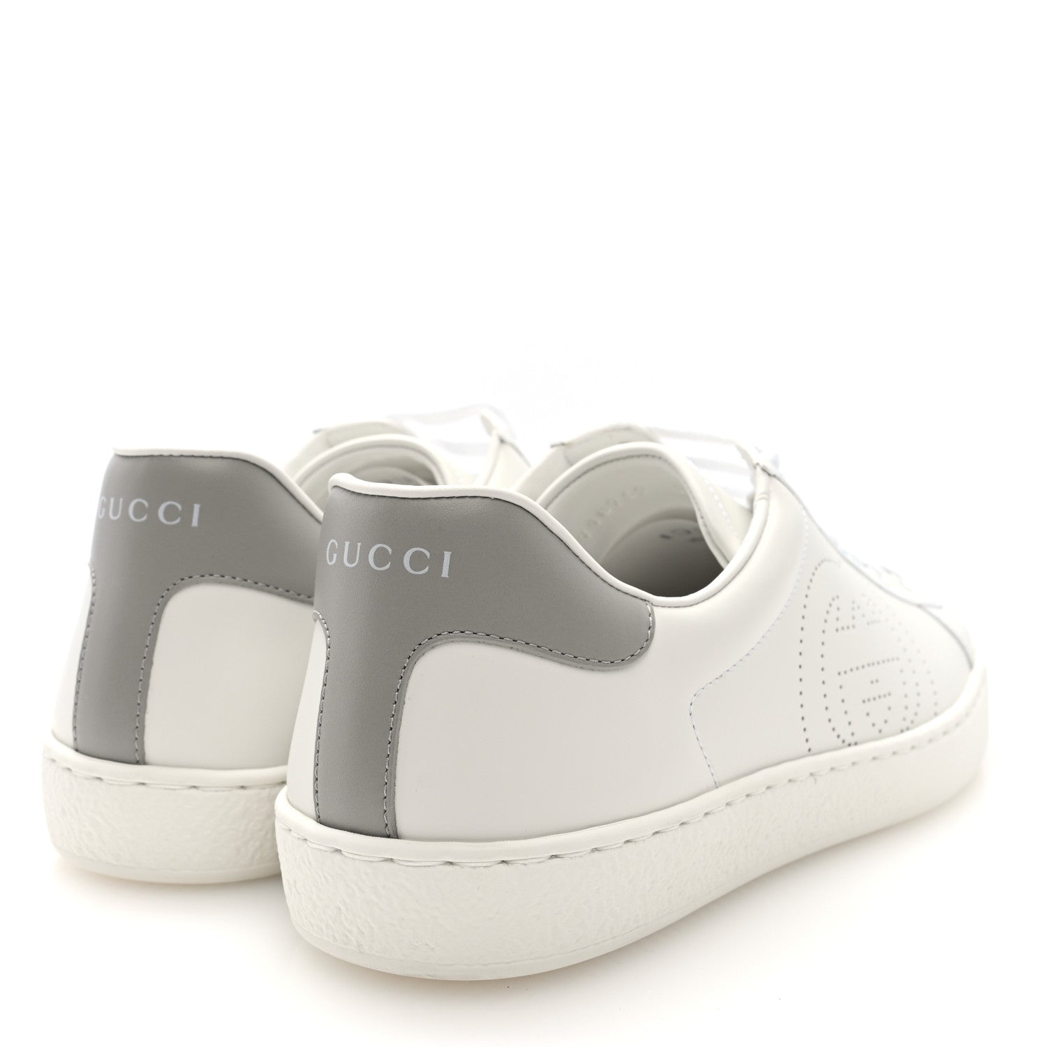 Gucci Calfskin Interlocking G Perforated Mens Ace Sneakers 8 White Grey Sky