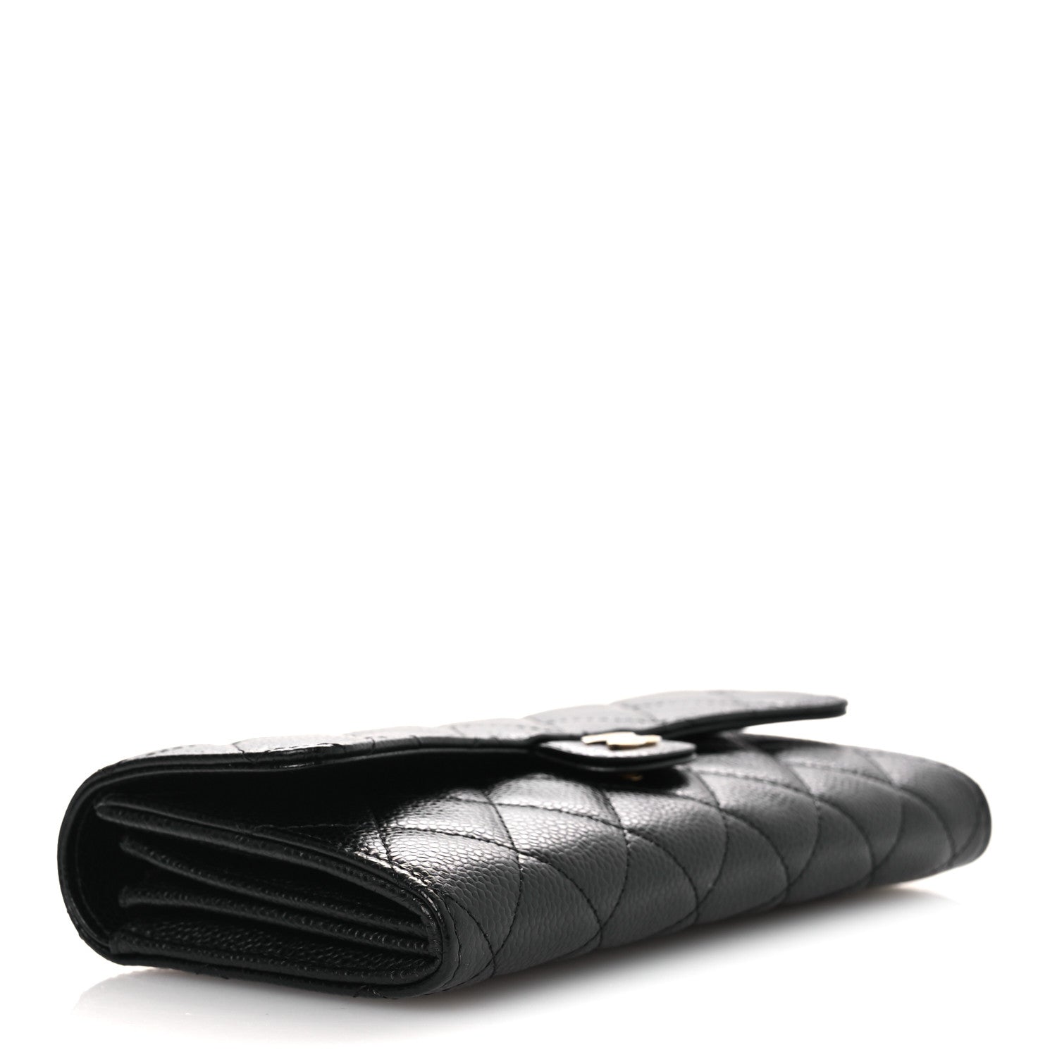 Caviar Quilted Large Gusset Flap Wallet Black