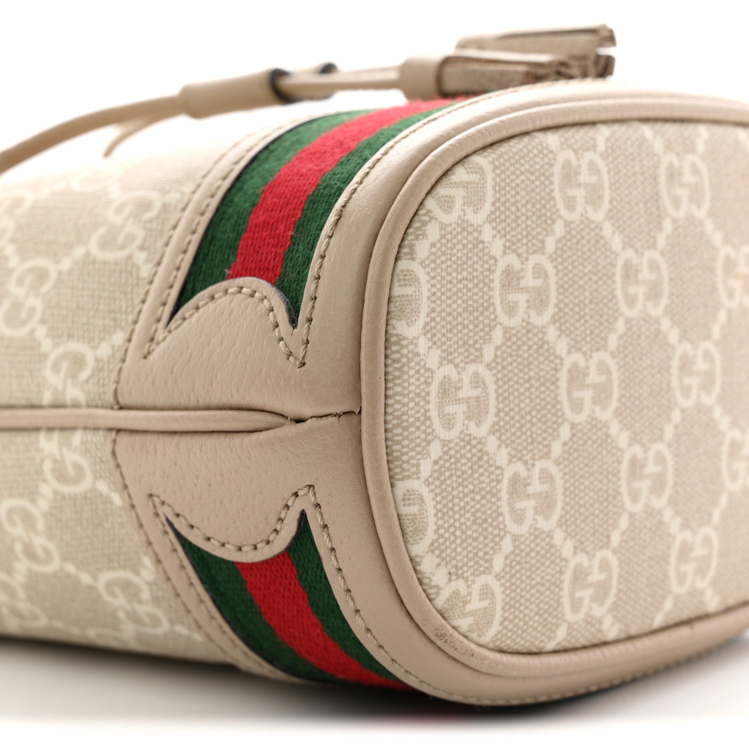 Gucci GG Supreme Monogram Textured Calfskin Web Mini Ophidia Bucket Bag Beige Ebony Mystic White Oatmeal