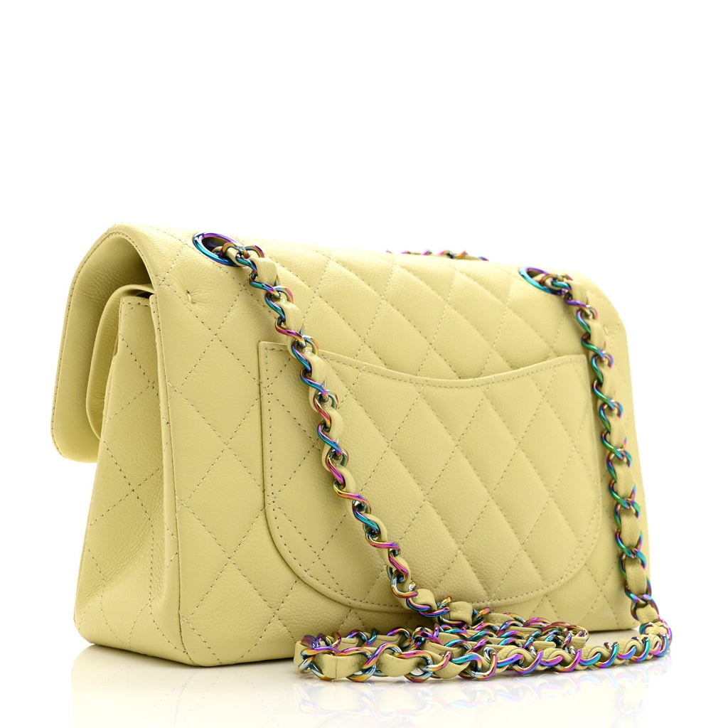 Chanel Caviar Quilted Rainbow CC Small Double Flap Green