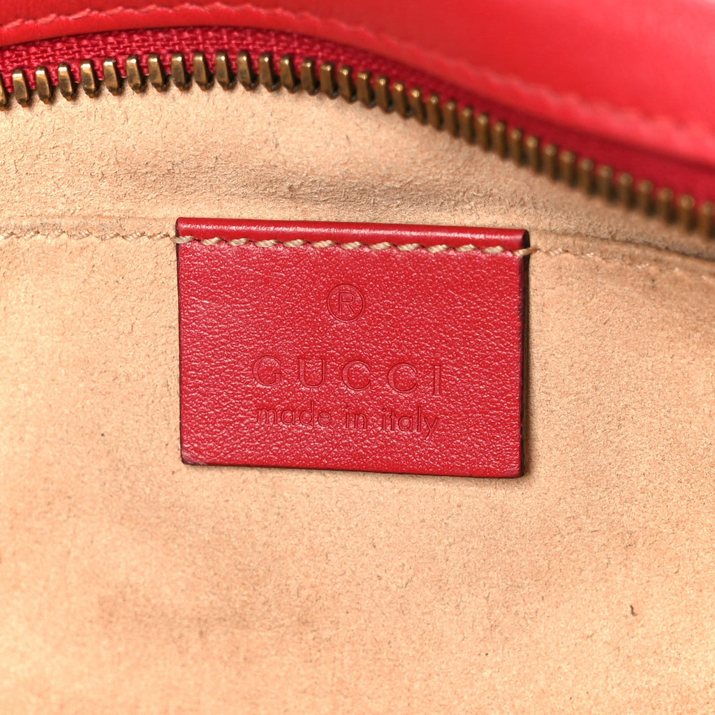 Gucci Calfskin Matelasse Small GG Marmont Chain Shoulder Bag Hibiscus Red