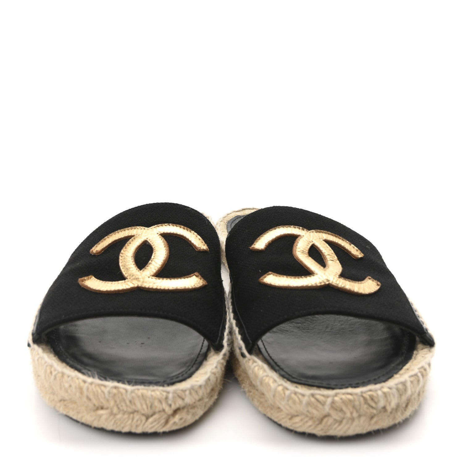 Chanel Wool Laminated Lambskin CC Slide Sandals 41 Black Gold
