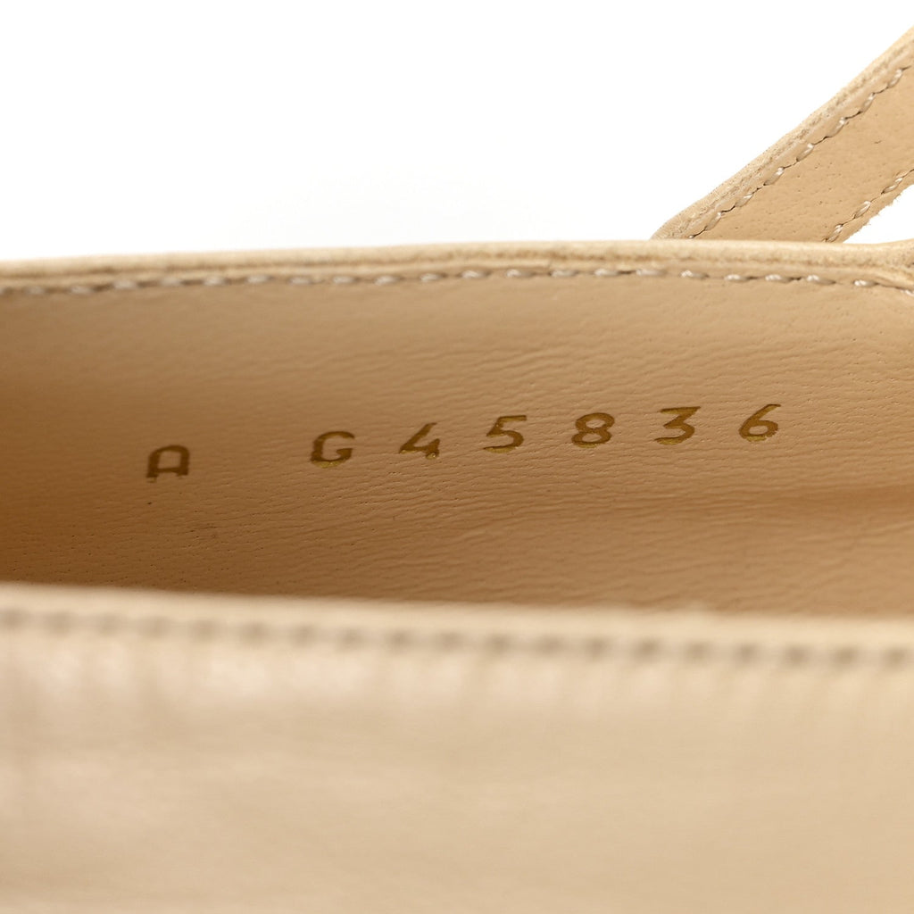 Goatskin Grosgain Cap Toe Pearl Mary Jane Flats 36.5 Beige Black