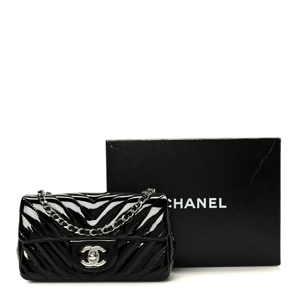 Chanel Patent Calfskin Chevron Quilted Extra Mini Flap Black