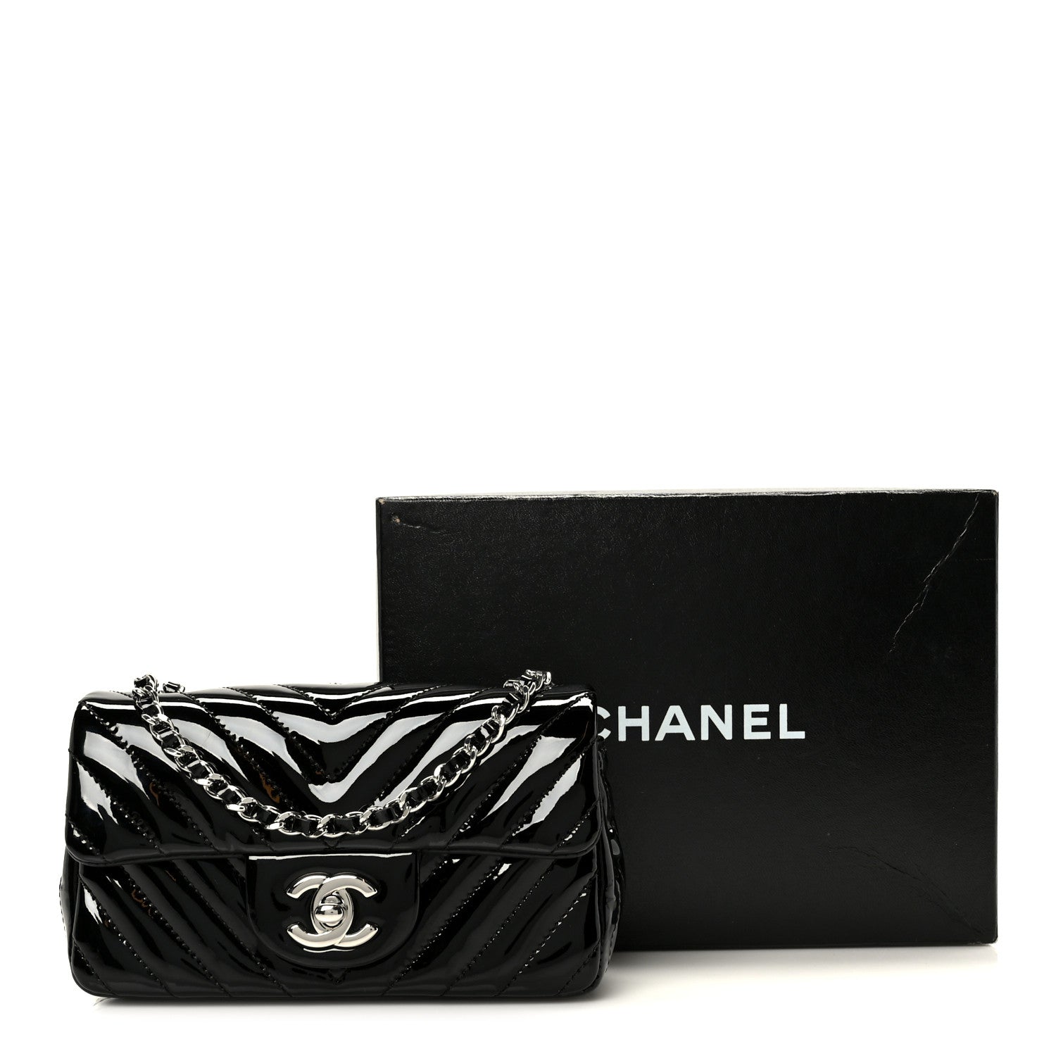 Chanel Patent Calfskin Chevron Quilted Extra Mini Flap Black