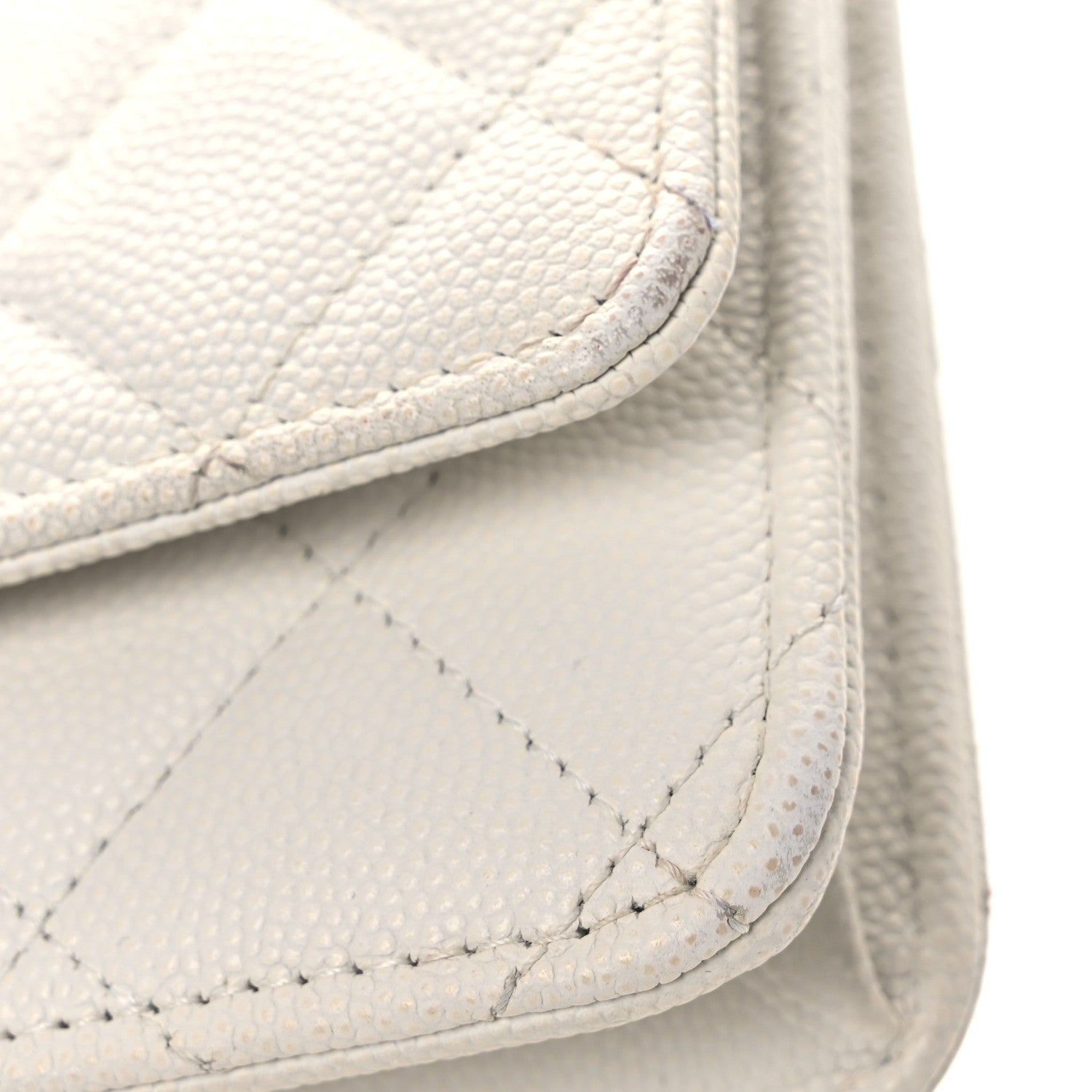 Chanel Caviar Quilted Perforated Metal CC Wallet On Chain WOC White