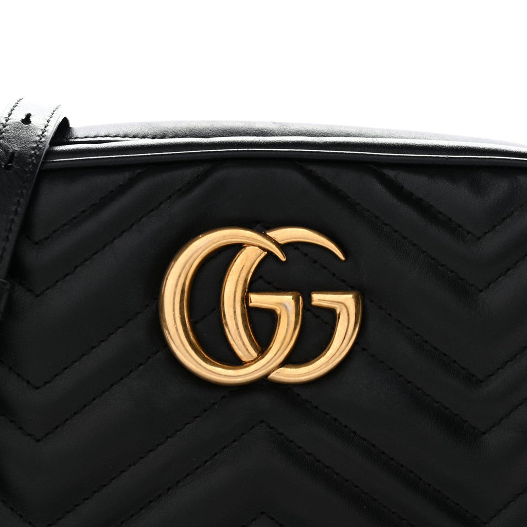 Gucci Calfskin Matelasse Small GG Marmont Chain Shoulder Bag Black