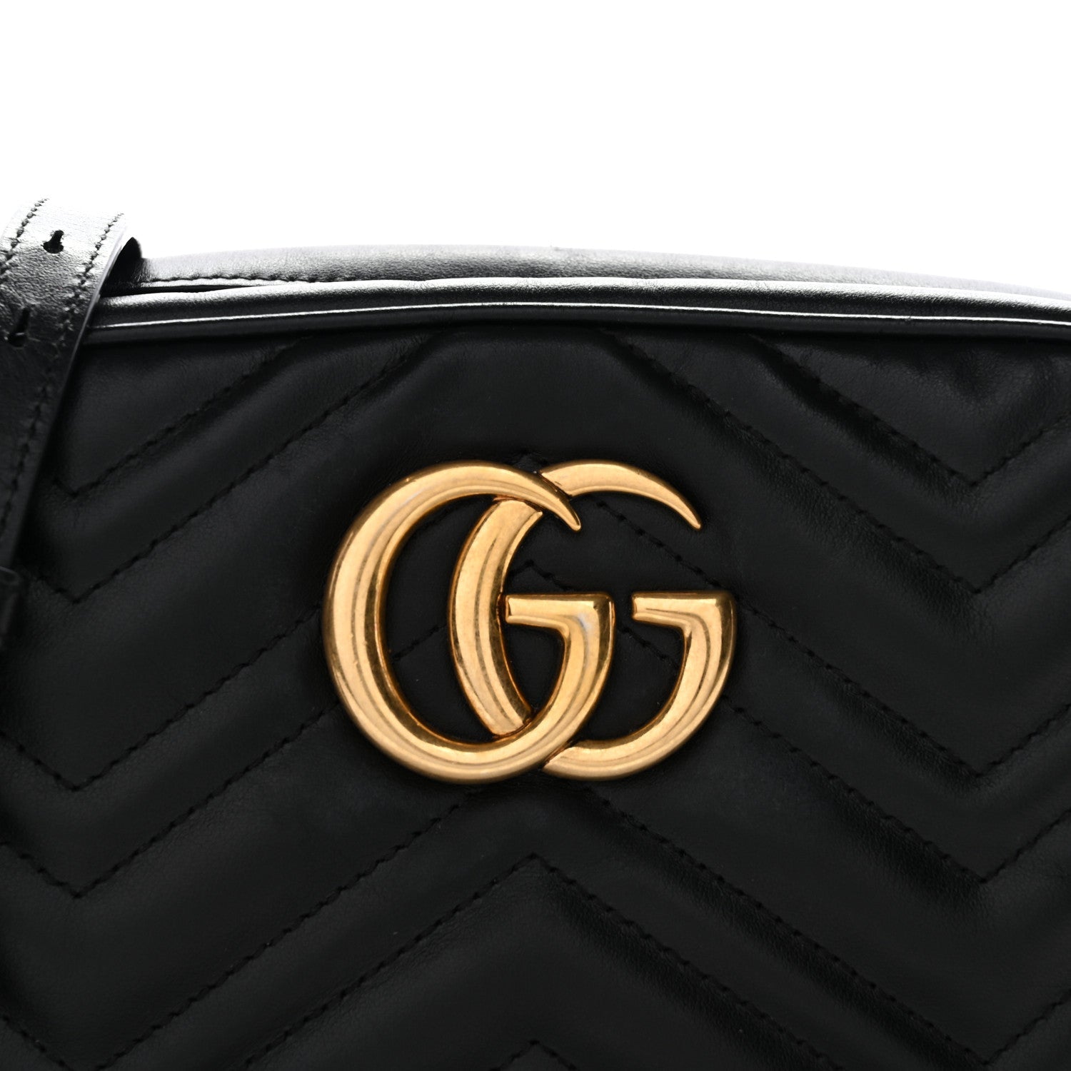 Gucci Calfskin Matelasse Small GG Marmont Chain Shoulder Bag Black