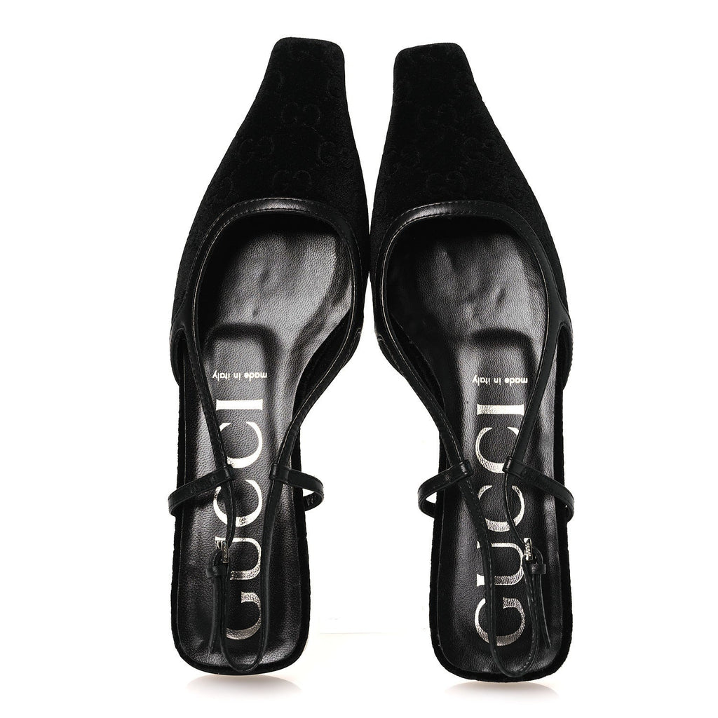 Gucci Velvet GG Monogram Slingback Ballet Flats 37.5 Black