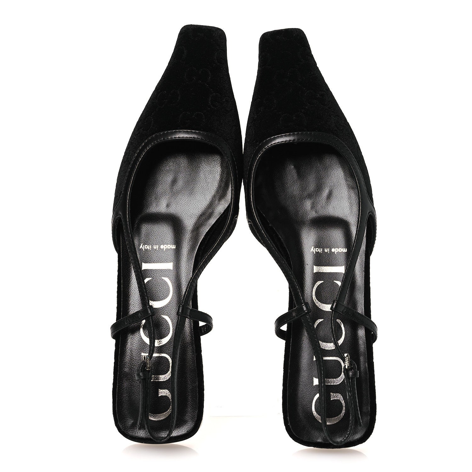 Gucci Velvet GG Monogram Slingback Ballet Flats 37.5 Black