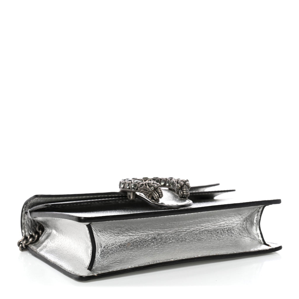 Gucci Metallic Calfskin Super Mini Dionysus Shoulder Bag Silver
