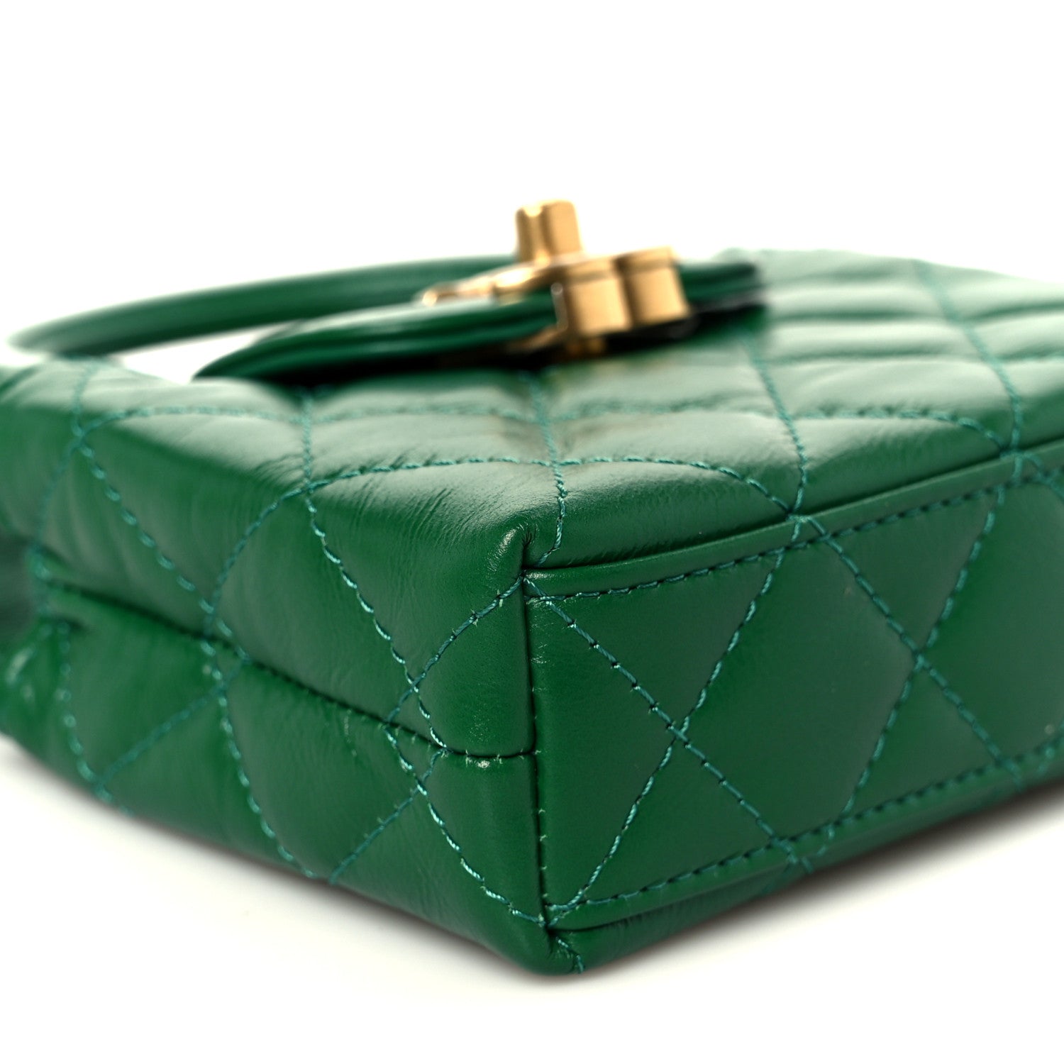Chanel Shiny Aged Calfskin Quilted Mini Nano Kelly Shopper Green