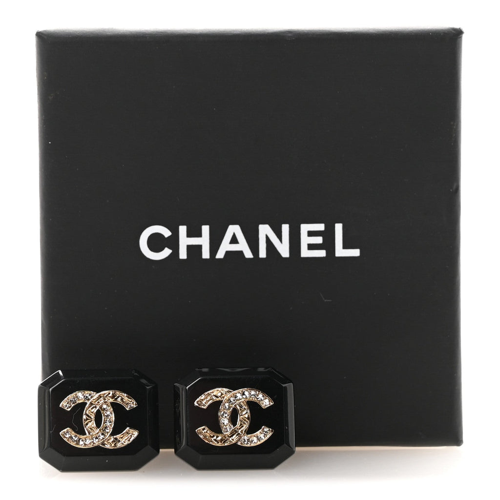 Enamel Strass CC Earrings Black