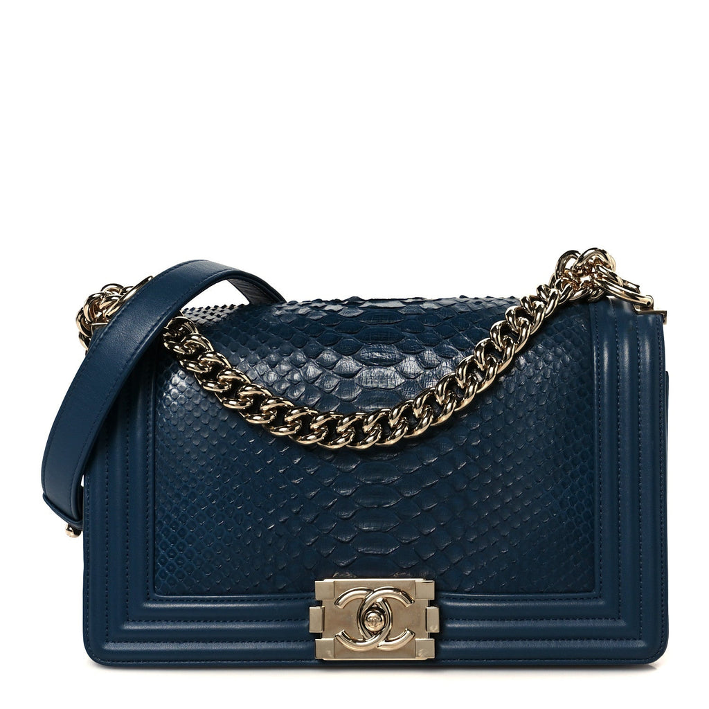 Chanel Snakeskin Medium Boy Flap Blue