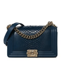 Chanel Snakeskin Medium Boy Flap Blue