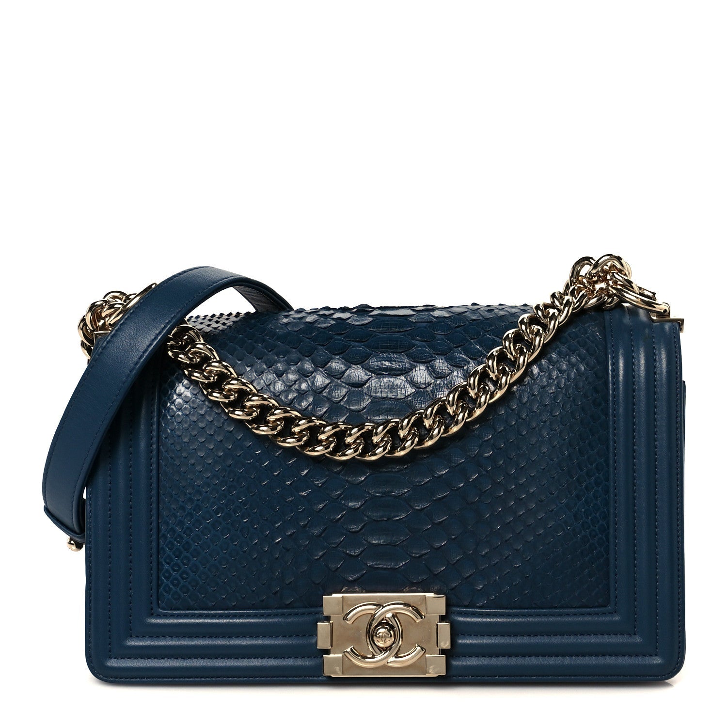 Chanel Snakeskin Medium Boy Flap Blue