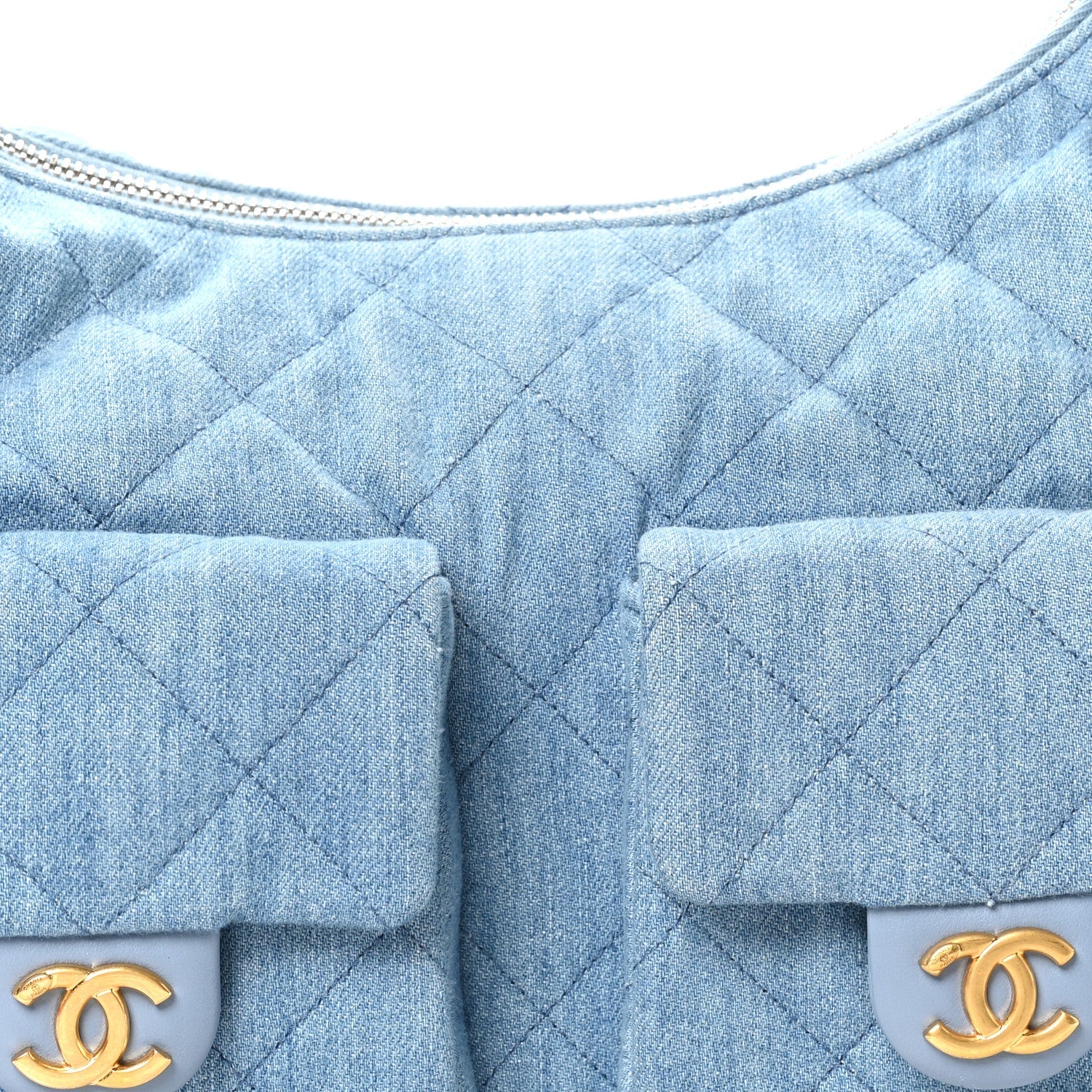 Chanel Washed Denim Quilted Large Trendy Pockets Hobo Blue
